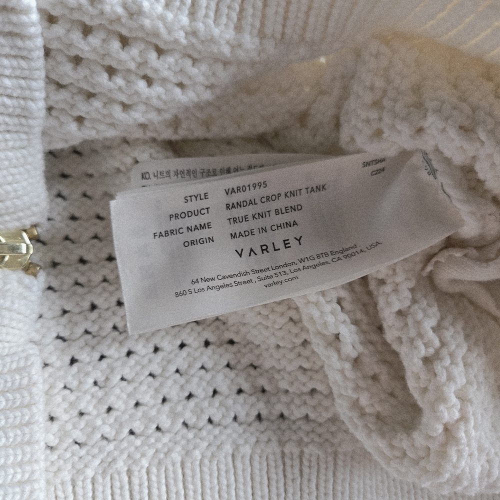 Varley Randal Crop Knit Tank Top Sweater S EUC Coastal Spring Crochet Parisian - Picture 12 of 16